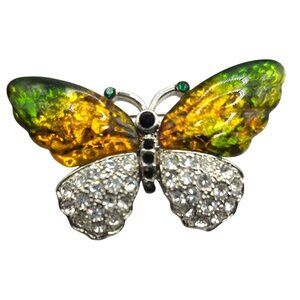 Butterfly Brooch Green Yellow Rhinestone Pin animal insect Jewelry fairycore